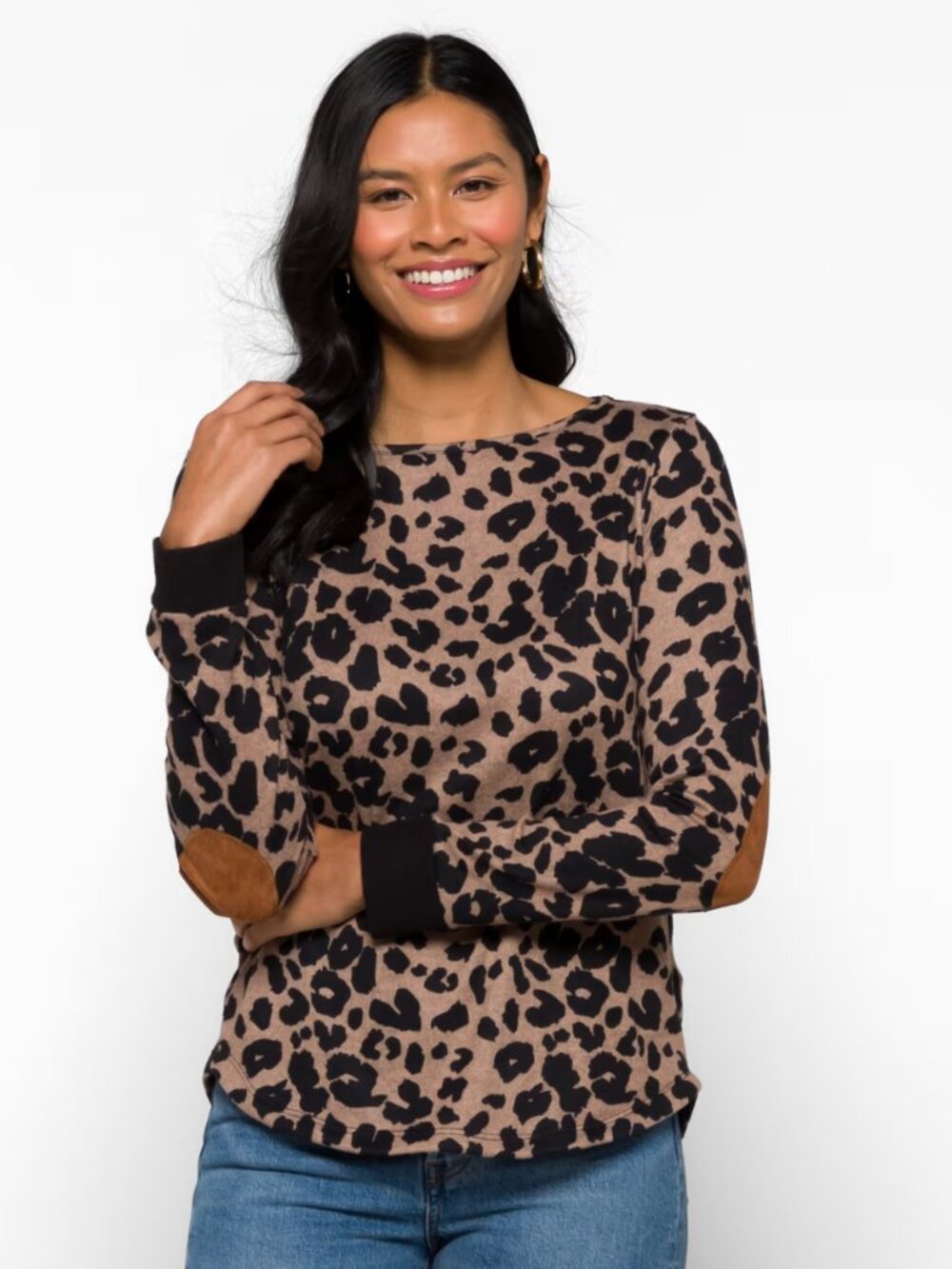 Pink Clover Tan and Black Leopard Print Button Back Knit Top